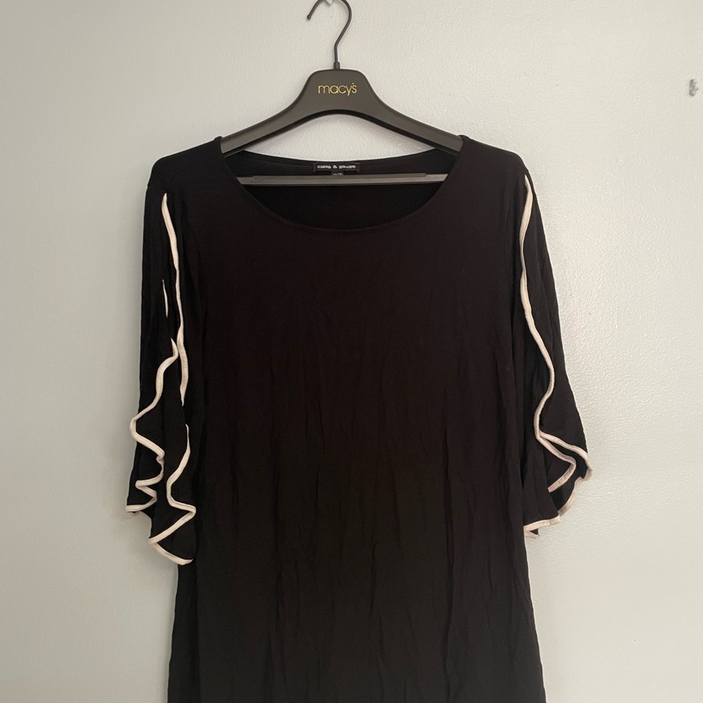 Macy's Black Blouse with Cream Trim